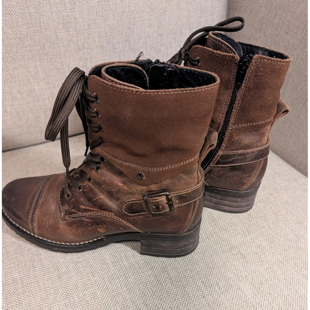 Taos Crave Combat Boots Booties Shoes Womens‎ Size 7-7.5 US 38 EU Brown Leather
